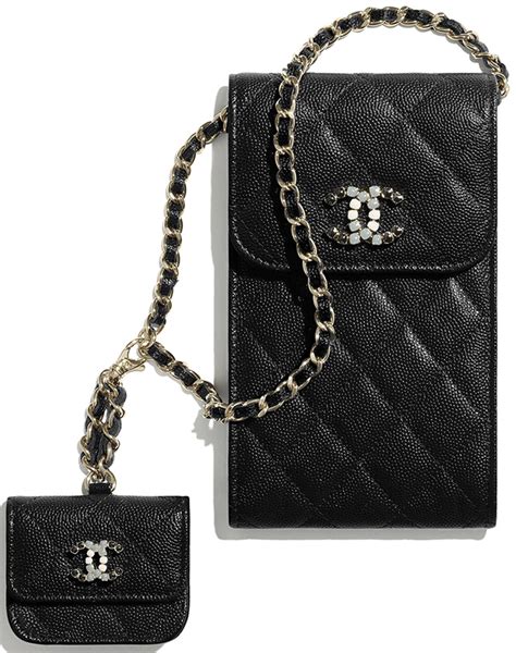 chanel phone & airpods case with chain|chanel mobile phone accessories.